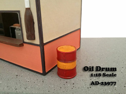 Oil Drum Figure, Red with Yellow - American Diorama Figurine 23977 - 1/18 scale