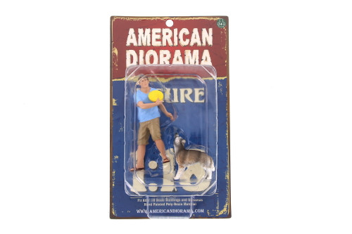 Man and Dog Set, Blue/Beige - American Diorama 23889 - 1/18 Scale Hand Painted Model