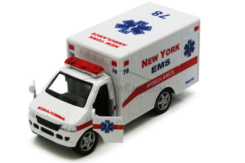 New York Rescue Team Ambulance, White - Kinsmart 5259DNY - 5" Diecast Model Toy Car