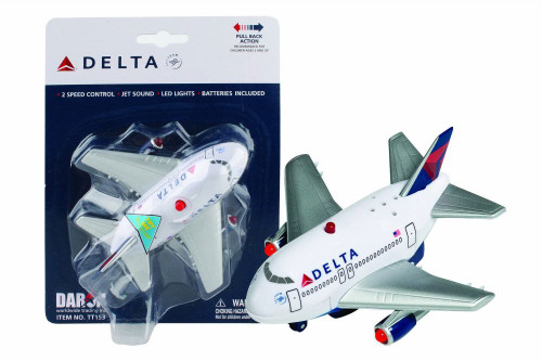 Delta Pullback Plane with Lights and Sound, White - Daron TT153 - Plastic Toy Plane