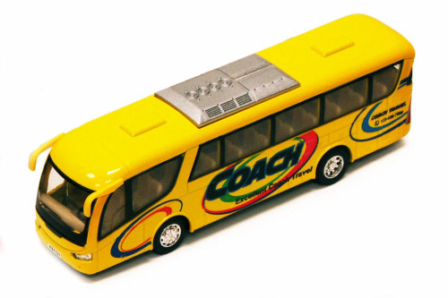 Coach Bus, Yellow  - Kinsmart 7101D - 7" Diecast Model Toy Car (Brand New, but NOT IN BOX)