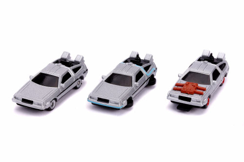 Back To The Future Time Machines 3-Pack, Gray - Jada 31583 - 1/65 scale Diecast Model Toy Car