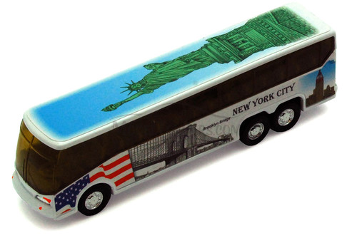 NYC Coach Bus w/ Statue of Liberty, White - Showcasts 9803DNY - 6 Inch Scale Diecast Model Replica