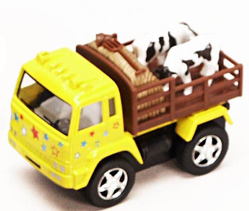 Farm Truck with Cows, Yellow - Kinsmart 3755 - 3.25 Inch Scale Diecast Model Replica