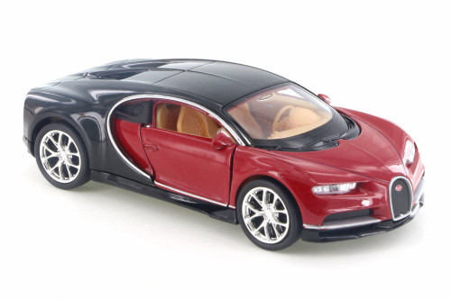 Bugatti Chiron, Red w/ Black - Welly 43738D - 4.5" Diecast Model Toy Car