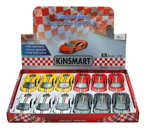 Lamborghini Aventador LP700-4 Toy Car Package - Box of 12 1/38 Scale Diecast Cars, Assorted Colors