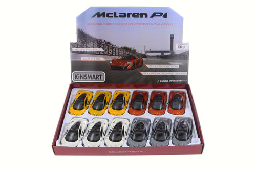 McLaren P1 Diecast Car Package - Box of 12 1/36 Scale Diecast Model Cars, Assorted Colors