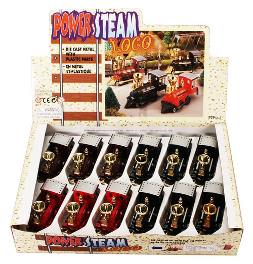 Power Steam Locomotive Diecast Package - Box of 12 5 Inch Diecast Model Trains, Assorted Colors