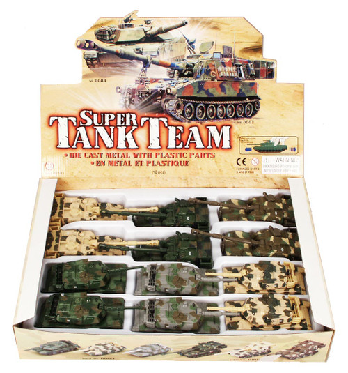 Super Tank Team Diecast Car Package - Box of 12 assorted 6.5 Inch Scale Diecast Model Cars