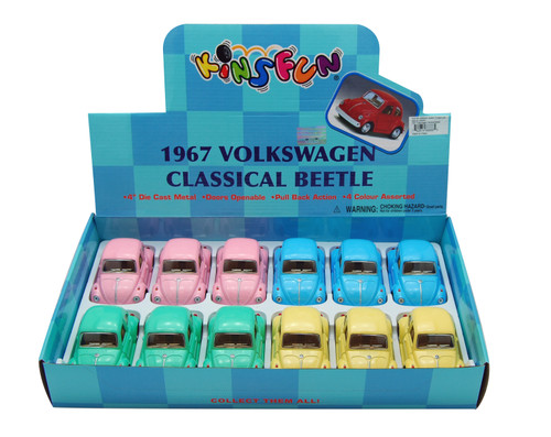 1967 Volkswagen Classic Beetle Pastel Diecast Car Package - Box of 12 3.75 inch scale Diecast Model Cars, Assorted Colors
