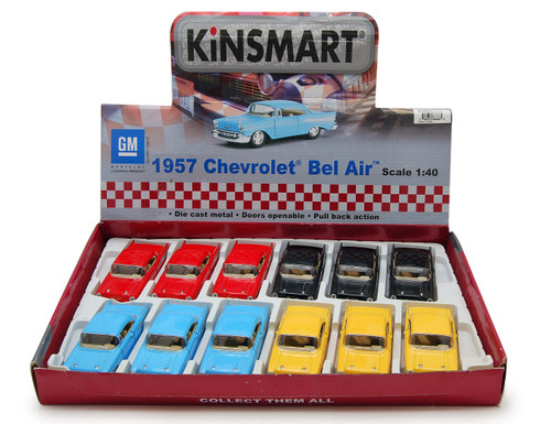 1957 Chevy Bel Air Diecast Car Package - Box of 12 1/40 scale Diecast Model Cars, Assorted Colors