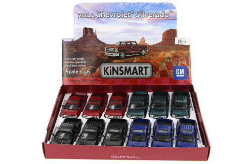 2014 Chevy Silverado Pick-up Truck Toy Car Package - Box of 12 1/46 Diecast Cars, Assorted Colors