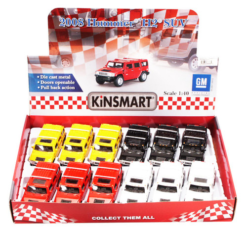 2008 Hummer H2 SUV Diecast Car Package - Box of 12 1/40 scale Diecast Model Cars, Assorted Colors