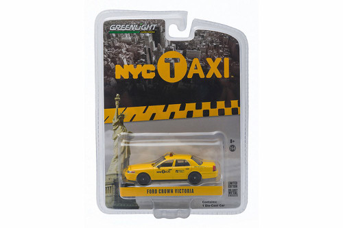 Box of 12 Diecast Model Cars - 2011 Ford Crown Victoria NYC Taxi Cab, Yellow 1/64 Scale