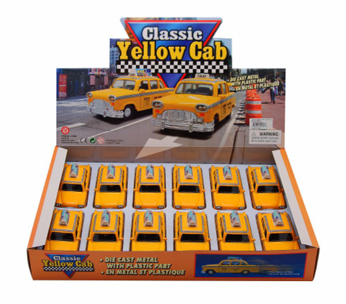 Box of 12 Diecast Model Cars - Taxi City Yellow Cab, Yellow, 5 Inch Scale