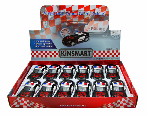 Box of 12 Diecast Model Toy Cars - 2013 Dodge SRT Viper GTS Police Car, 1/36 Scale