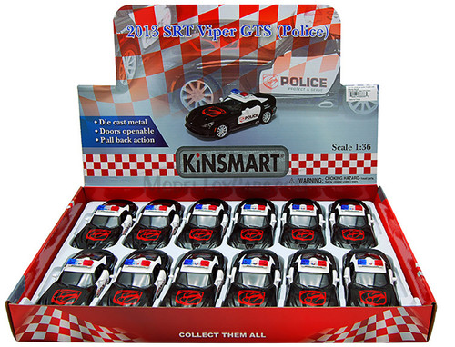 Box of 12 Diecast Model Toy Cars - 2013 Dodge SRT Viper GTS Police Car, 1/36 Scale