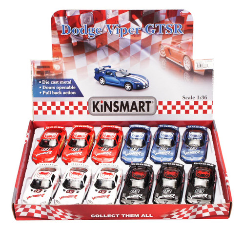 Dodge Viper Race Car #03 Diecast Car Package - Box of 12 1/36 Diecast Model Cars, Assorted Colors