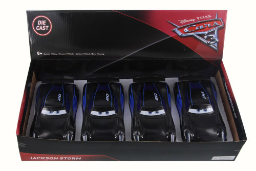 Box of 4 Diecast Model Cars - Disney Pixar CARS 3 Jackson Storm, Black w/ Blue, 1/24 Scale