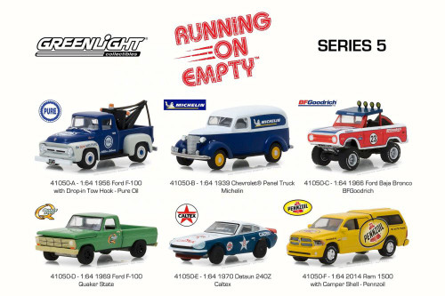 Greenlight Running On Empty Series 5 Diecast Car Set - Box of 6 assorted 1/64 Scale Diecast Model Cars