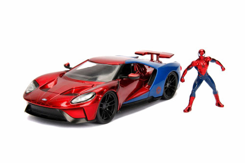 2017 Ford GT with Spider-Man figure, Spider-Man - Jada 99725 - 1/24 Scale Diecast Model Toy Car