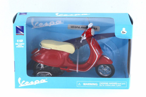 Vespa Primavera, Red - New Ray 57553S - 1/12 Scale Diecast Model Toy Car