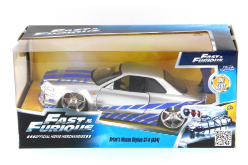 Fast & Furious Brian's Nissan Skyline GT-R, Candy Silver - Jada Toys 97158 - 1/24 Scale Diecast Model Toy Car