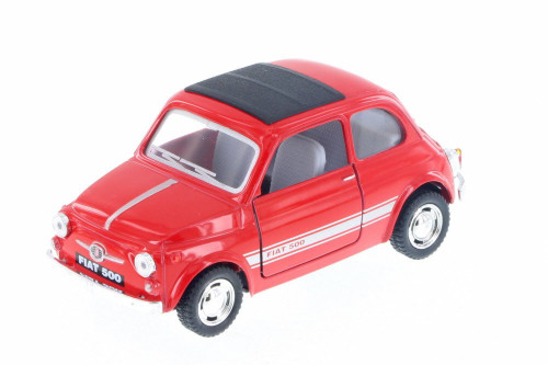 Fiat 500 w/ Sunrroof, Red - Kinsmart 5004D - 1/24 Scale Diecast Model Toy Car