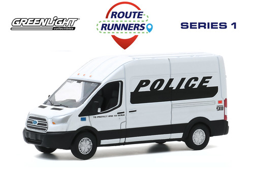 2019 Ford Transit Van Police, White and Black - Greenlight 53010D/48 - 1/64 scale Diecast Car
