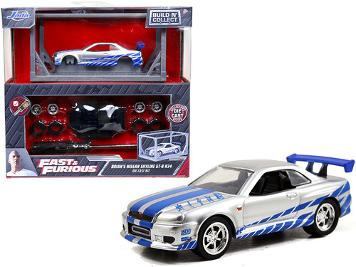 Brian's 2002 Nissan GT-R R34 Build N' Collect Die-cast Model Kit, Fast  &Furious - Jada Toys 31288 - 1/55 scale Diecast Model Toy Car -  ModelToyCars.com