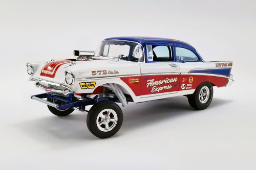 American Express 1957 Chevy Bel Air Gasser, Red White and Blue - Acme A1807007 - 1/18 scale Diecast Model Toy Car