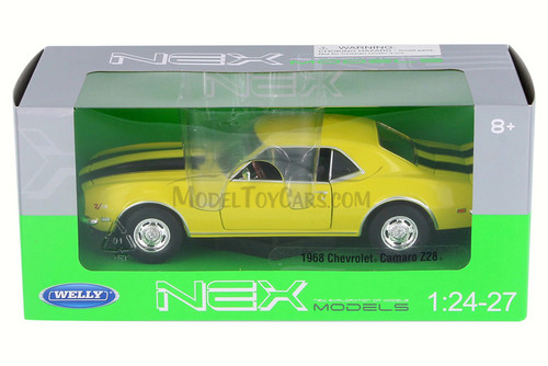1968 Chevy Camaro Z28, Yellow w/ Black - Welly 22448WYL - 1/24 Scale Diecast Model Toy Car