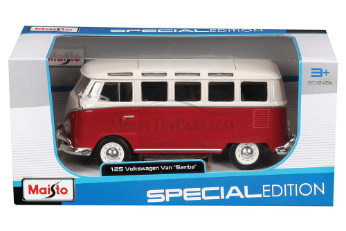 Volkswagen Van SambaBus, Red & Beige - Maisto 31956 - 1/25 (1/24)Â Scale Diecast Model Toy Car