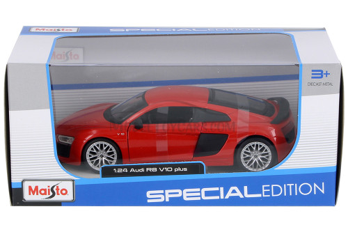 Audi R8 V10 Plus, Red - Maisto 31513 - 1/24 Scale Diecast Model Toy Car