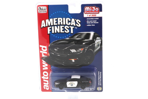 2017 Ford Mustang GT, Black with white - Auto World CP7475-24 - 1/64 Scale Diecast Model Toy Car