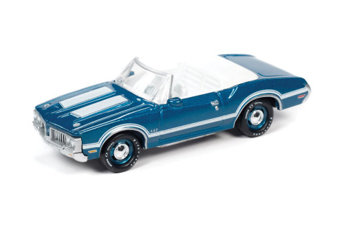 1970 Oldsmobile Cutlass 442 Convertible, Aegean Aqua Blue - Johnny Lightning JLSP102/24A - 1/64 scale Diecast Model Toy Car