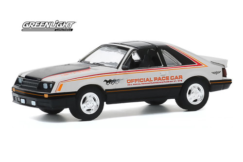 Official Pace Car 63rd Annual Indianapolis 500 Mile Race 1979 Ford Mustang, White and Black - Greenlight 30166/48 - 1/64 scale Diecast Model Toy Car