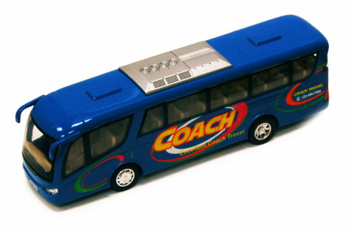 Coach Bus, Blue - Kinsmart 7101D - 7" Diecast Model Toy Car (Brand New, but NOT IN BOX)