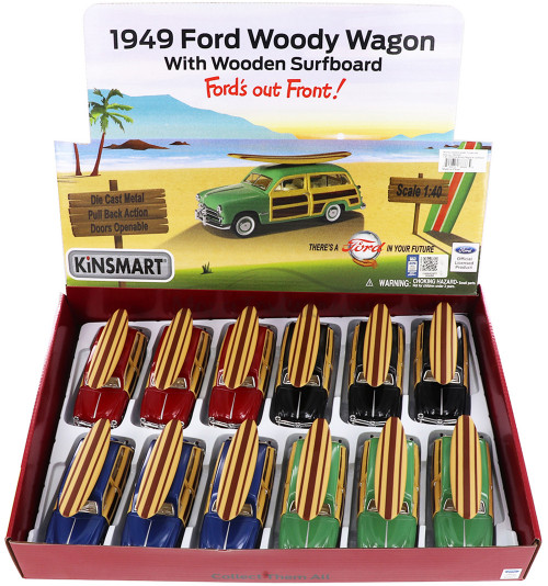  Ford Woody Wagon with  Diecast Car Set - Box of 12 5-inch Diecast Model Cars, Assorted Colors