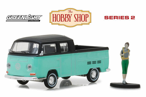 Volkswagen Type 2 Crew Cab Pick Up Doka, Teal w/ Black - Greenlight 97020F - 1/64 Scale Diecast Car