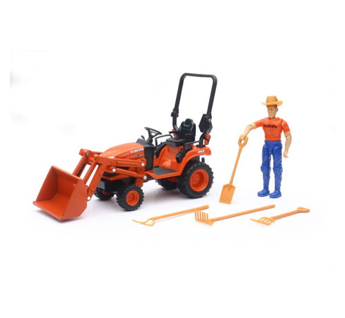 Kubota Compact Tractor W/ Front Loader & Figure,  - New Ray SS-33433 - 1/18 scale Plastic Model Replica
