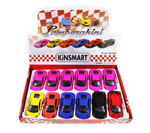  Matte Lamborghini Assmnt  Car Set - Box of 12 1/36 & 1/38 scale Diecast Model Cars, Assd Colors
