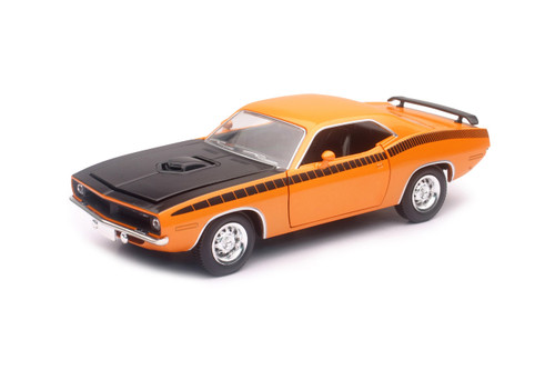 1970 Plymouth Barracuda, Orange - New Ray 71873B - 1/25 scale Diecast Model Toy Car