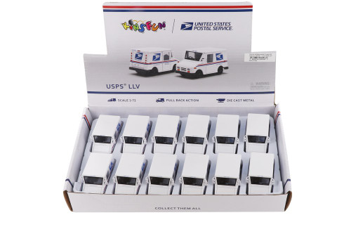 Kinsmart United States Postal Service (USPS) Long Live Postal Mail Delivery Vehicle (LLV) Diecast Car Set - Box of 12 assorted 1/72 scale Diecast Model Cars