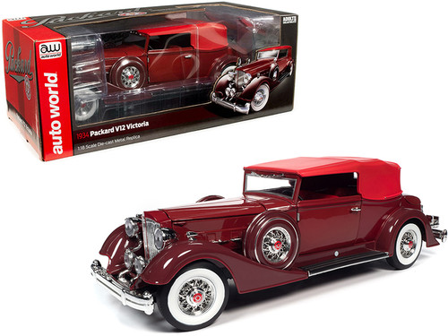 1934 Packard V12 Victoria, Burgundy - Auto World AW271 - 1/18 scale Diecast Model Toy Car