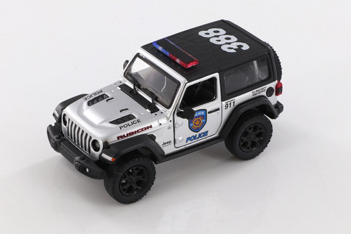 2018 Jeep Wrangler Rubicon Police Hard Top, Silver - Kinsmart 5412DPV - 1/34 scale Diecast Car