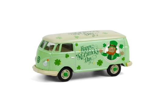St Patrick's Day Volkswagen Type 2 Panel Van, Light Green - Greenlight 30252, 1/64 Diecast Car