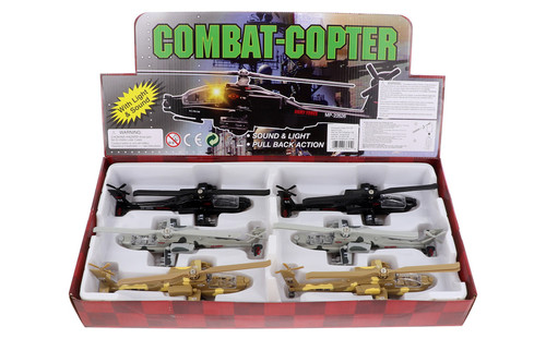  Combat Copter with Lights & Sounds Helicopter Set - Box of 6  Diecast Toy Helicopters, Assd Colors