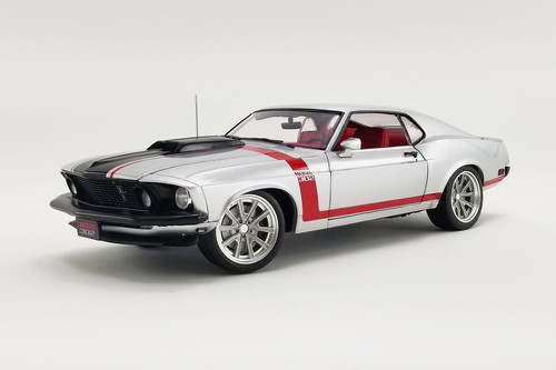 1969 Ford Boss 302 Mustang Street Fighter, Silver and red - Acme A1801842 - 1/18 scale Diecast Model Toy Car