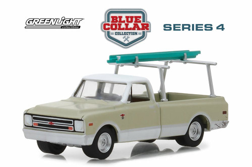 1970 Chevy C-10 with Ladder Rack, Cream - Greenlight 35100B/48 - 1/64 Scale Diecast Model Toy Car